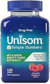 Unisom Simple Slumbers Drug-Free Sleep Aid Gummies, Melatonin 5mg, Sleep Support for Adults, Midnight Raspberry Flavor, 120 Count