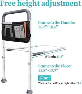 AOHHL Bed Rails for Elderly Adults Safety with Adjustable Heights Storage Pocket Assist Support Side Railings for Seniors Citizens Slides Under Mattressbed Cane Bed Handles Bars (Light Grey)