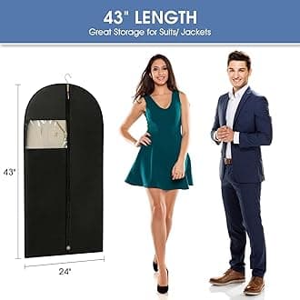 Suit Bags for Closet Storage, 43'' Garment Bags for Hanging Clothes, Suit Garment Bag, Black Suit Cover Bags with Clear Window for Coats, Jackets, Shirts（5 Packs）