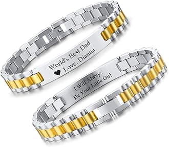 Personalised Mens Bracelets Chain Bracelet for Men - Stainless Steel Strap Wristband Engraved Watch Band Adjustable Hypoallergenic Link Wristband Custom Jewellry for Women