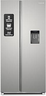 KROME 600Liters Gross,Side by Side Refrigerator with Water Dispenser,Multi Air Flow,Door Alarm,Recessed Handle,No Frost,Electronic Touch Temperature Control,INOX,10Year Compressor Warranty KR-SBS600WM