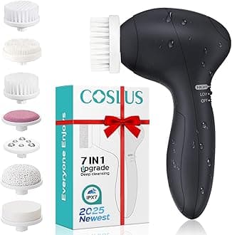 Facial Cleansing Brush Face Scrubber: COSLUS 7in1 JBK-D Electric Exfoliating Spin Cleanser Device Waterproof Deep Cleaning Exfoliation Rotating Spa Machine - Electronic Skin Care Wash Spinning System