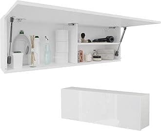 PLATAN ROOM Bathroom Cabinet 60/80/120 Wide Bathroom Furniture Bathroom Folding Wall Cabinet High Gloss Matt White (White Matt/White High Gloss, 120 x 40 x 25)