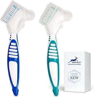 Denture Cleaning Brush Set with Dustproof Denture Brush Holder - Denture Brush Toothbrush Set for Denture Cleaning Care - Multi-Layered Bristles & Ergonomic Rubber Handle (Blue & Green)