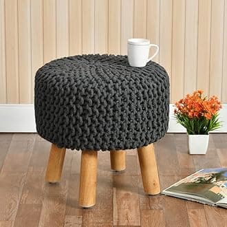 Cotton Dori Ottoman for Living Room, Round Foot Rest Stool, Modern Foot Stool for Sitting, Dori Puffy for Sofa, Bedroom & Makeup Table for Room Décor | 16x16x18 Inch (Black)