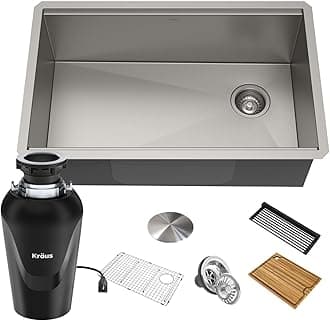 KWU110-30-100-75MB Kore Undermount 16 Gauge Single Bowl Stainless Steel Kitchen Sink with Accessories (Pack of 5) with WasteGuard Continuous Feed Garbage Disposal