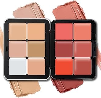 12 Colors Cream Blush Palette, Color Correcting Concealer Foundation Palette, Long Wearing Smudge Proof Blendable Matte Finish Blush Powder Highlighter and Cream Contour Palette Makeup (01)