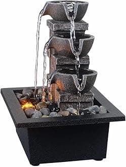 GOSSI Imitation Stone Wall Tabletop Fountain Includes Many Natural River Rock Office Relaxing Waterfall Meditation Tabletop Fountain LED Lights Fountain(22070)