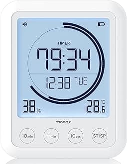 Visual Shower Clock Digital Bathroom Shower Clock Waterproof Shower Timer, Temperature & Humidity, Large Backlit Display, Countdown Countup Productivity Timer for Kitchen & Bathroom