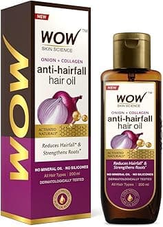 WOW Skin Science Onion Black Seed Hair Oil For Dry Damaged Hair & Growth- Hair Treatment For Dry Damaged Hair With Almond, Castor, Olive, Coconut & Jojoba Oil (Brown, 6.8 Fl Oz (Pack Of 1))