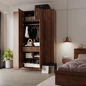 Wakefit Wardrobe | 1 Year Warranty | Engineered Wood Almirah, Cupboard for Clothes Storage | 4 Door, 1 Drawer, Loft, 1 Hanging Space | Gingham - Columbian Walnut