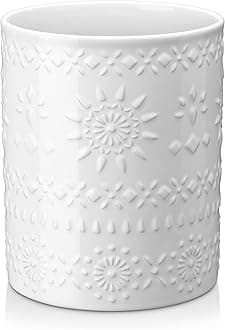 LOVECASA Extra Large Kitchen Utensil Holder, 7.2" Ceramic Farmhous Utensil Holder For Kitchen Countertop Décor With Heavy And Sturdy Base, Utensil Crock Organizer, White