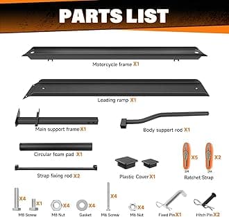 NIHAO Heavy-Duty Steel Motorcycle Hitch Carrier with Loading Ramp & 7 Ratchet Straps, Fits 2" Receiver, Supports Tires up to 7.4" Wide – Max Load 600 Lbs