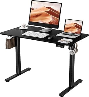 ERGOMAKER Electric Standing Desk Height Adjustable 110x60cm (43.3"x23.6"), Sit Stand With Splicing Top for Home Office (Black Frame + Black Desktop)