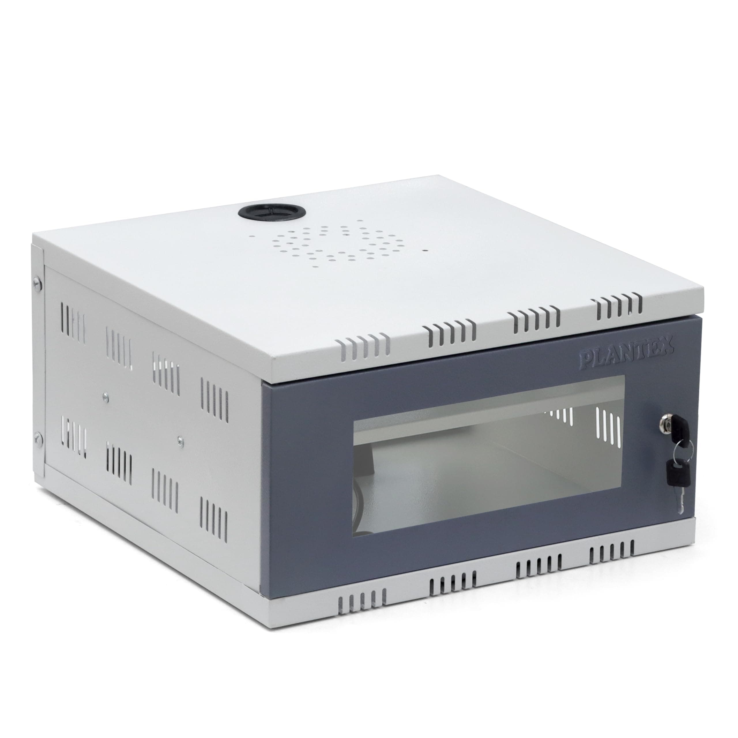 Plantex Cctv/Dvr Rack/Nvr Cabinet Box/Network Rack/Server Rack/Cctv Camera Box With Keylock/Dvr For Cctvwith Power Socket - 3U (Off White & Gray), Metal Transparent Glass Door