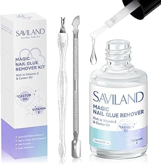 SAVILAND Nail Glue Remover for Press On Nails: Quick and Easy Removal Debonder for Nail Glue with Manicure Fork Cuticle Phsher Press On Nail Remover with Castor Oil Vitamin E Use Home Salon
