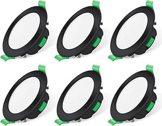 ALUSSO Black LED Downlights Dimmable 7W IP44 Slim Recessed Ceiling Lights, 3CCT 3000K Warm 4000K Neutral 6500K Cool Adjustable Bathroom Spotlights, 6 Pack [Energy Class D]