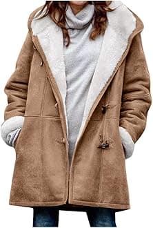 SHAOBGE Womens Plus Size Winter Coats Warm Sherpa Fleece Lined Jackets Hooded Parka Faux Suede Pea Coat Outerwear 2024