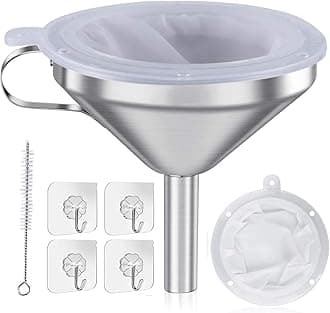Funito 5-Inch Premium Stainless Steel Funnel with 200 Mesh Food Filter Strainer, Food Grade Kitchen Funnels for Filling Bottles, Metal Funnel with Strainer, Food Funnel for Kitchen