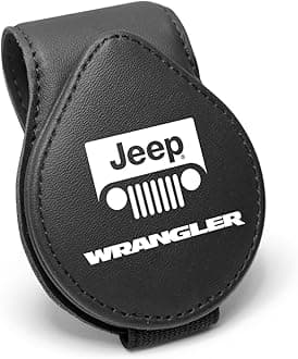 iPick Image for Jeep Wrangler Logo Black Leather Magnetic Sunglass Holder Car Sun Visor Mount Clip - Official Licensed