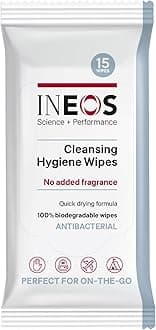 INEOS Cleansing Hygiene Wipes x15, Fragrance Free, Antibacterial, Biodegradable, Perfect For On-The-Go, Packaging May Vary