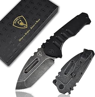 Folding Pocket Knife with Tanto Tumbled 440C Steel Blade, Frame Lock, Black G10 Handle, Clip, Glass Breaker, Heavy Duty EDC Knife for Men Hunting, Magic Axe