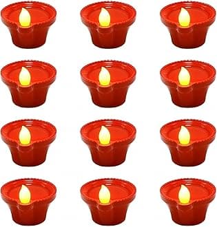 perpetual Water Sensor Diya for Home Decoration - 24 Pcs Electric Flameless & Smokeless LED Diya Lights, Candle for Home Decor, Diwali Festivals Decoration,Christmas,New Year, Festive©