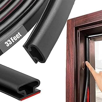 Black Rubber Weather Stripping Door Seal Strip, D Shape Door Rubber Weather Seal Strip, Self-Adhesive Door Weatherstripping Soundproofing Door Seal Strip for Windows (33 feet, Black)