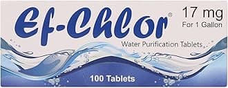 Ef-Chlor 17 Mg Water Purification Tablets / 100 Tablets Pack -1 tablet Purifies 3-4 Liters of Water/Safe and Reliable Water Treatment No Color or Unpleasant Taste/Sterilize Disinfect & Purify Water