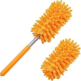 Microfiber Duster for Cleaning, Tukuos Hand Washable Dusters with 2pcs Replaceable Microfiber Head, Extendable Pole, Detachable Cleaning Supplies for Office, Car, Window, Furniture, Ceiling Fan