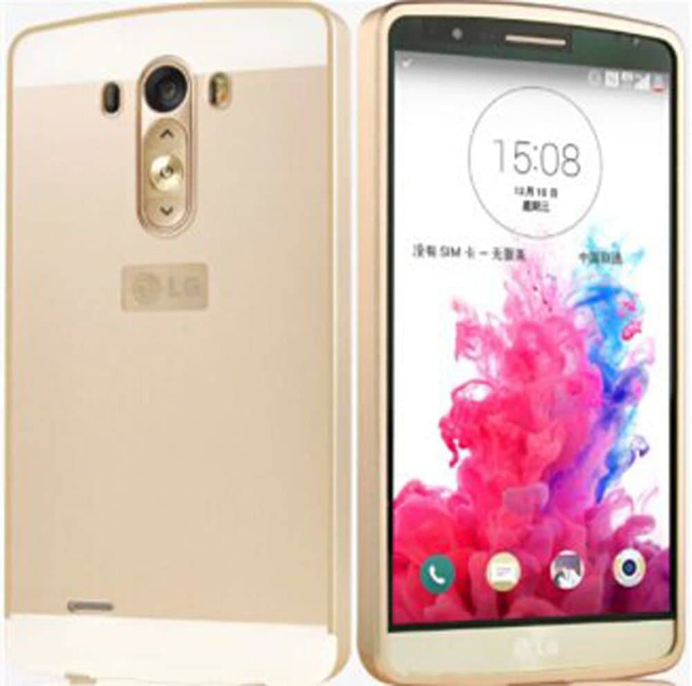 LG G3 Case, PC Hard Phone Back Case+0.7mm Ultra Thin Metal Protective Aluminum Frame Bumper Phone Shockproof Cover Case LG Optimus G3 D855 D850xFF08;Gold) by FLY11G