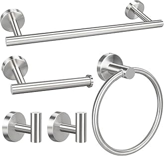 5pcs Bathroom Hardware Set, Brushed Nickel Bathroom Hardware Set, Including 16" Hand Towel Bars, Toilet Paper Holders, Towel Rings, Robe Towel Hooks