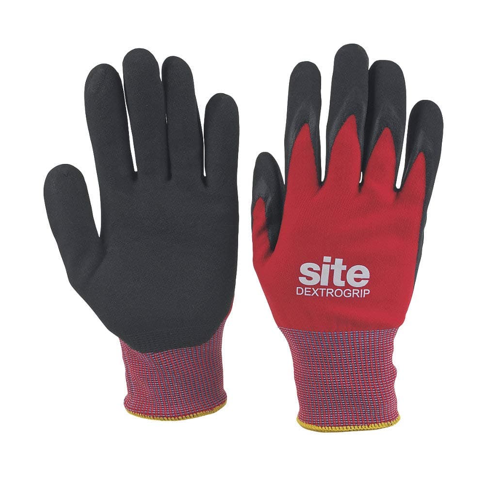 Site Dextrogrip Nitrile Foam-Coated Gloves Red / Black Large