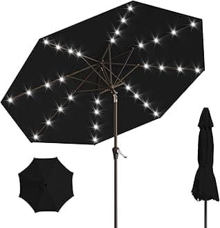 AreShark 9.5FT Solar Umbrella 32 LED Lighted Patio Umbrella Table Market Umbrella w/Tilt and Crank Outdoor Umbrellas for Garden, Deck, Backyard, Pool and Beach, Black