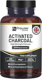 Activated Charcoal Capsules - 200 High Strength Vegan Capsules- 2000mg per Serving I Made in the UK by Prowise Healthcare
