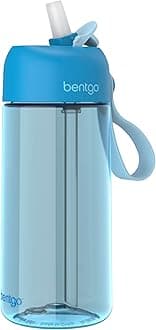 Bentgo® Kids Water Bottle - New & Improved 2023 Leak-Proof, BPA-Free 15 oz. Cup for Toddlers & Children - Flip-Up Safe-Sip Straw for School, Sports, Daycare, Camp & More (Blue)