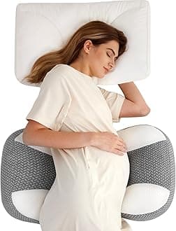 Momcozy Plus W Shaped Pregnancy Pillow for Sleeping, Adjustable Maternity Pillow for Side Sleepers, Portable Wedge Belly Support, Compact Design for Back Belly and HIPS, Grey and White