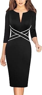 Womens Work Business Casual 3/4 Sleeve Slimming Fitted Front Zipper Crisscross Waist Office Party Pencil Sheath Dress