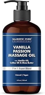 Majestic Pure Vanilla Passion Massage Oil 236 ml - with Vanilla Oil, Coffee Oil & Shea Butter, Invigorating & Relaxing Body Massage Oil, for Men & Women