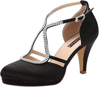 Women Comfort Low Heel Closed-Toe Ankle Strap Platform Satin Bridal Wedding Shoes