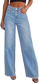 SIDEFEEL Women's Wide Leg Jeans High Waisted Strechy Raw Hem Denim Pants