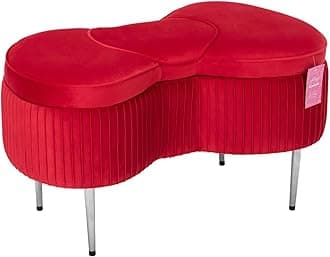 Impressions Vanity Hello Kitty Bow Velvet Storage Bench for Bedroom and Living Room, Luxurious Design Foam Padded Upholstered Ottoman Bench Seat Organizer with Silver Metal Legs (Red)