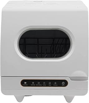 Portable Countertop Dishwasher, 1200W Mini Dishwasher with 12 Water Outlets and 360° Spraying Cleaning, White Fully Automatic Dishwashing Machine for Homes, Dormitories, Recreational Vehicle