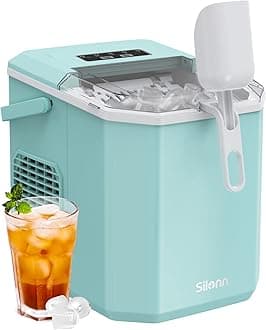 SilonnIce Maker Countertop, Portable Ice Machine with Carry Handle, Self-Cleaning Ice Makers with Basket and Scoop, 9 Cubes in 6 Mins, 26 lbs per Day, Ideal for Home, Kitchen, Camping, RV