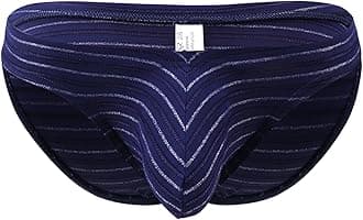 Sexy Men's Briefs Casual Striped Breathable Low Waist Body Sculpting Sexy Hot Underwear Sport G-String Bikini Thong Dark Blue