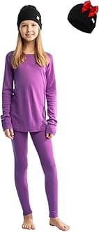 Merino Wool Base Layer Kids Set - Midweight Unisex Merino Wool Thermal Underwear For Kids Top, Bottom, Cuff Beanie