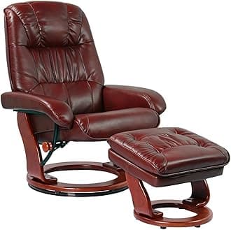 Kyle Ruby Red Swivel Faux Leather with Ottoman Recliner Chair Modern Armchair Ergonomic Push Manual Reclining Footrest Upholstered for Bedroom Living Room Reading Home Relax Office
