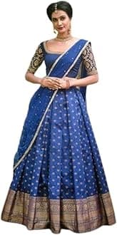 NAVKARMIT Women's Pure Pattu Silk Zari Weaving Lehenga Choli, Unstitched Lehenga Choli, Half Saree.