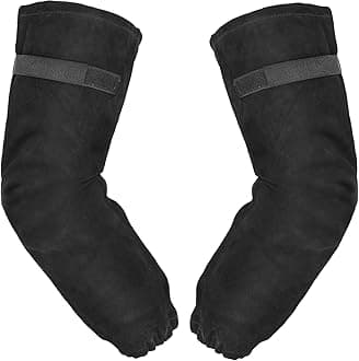Leather Welding Sleeves,Heat & Flame Resistant Arm Protection Gardening Sleeve, Adjustable Upper Arm Bands and Kevlar Stitching,Cowhide Leather & Non-Stick Liner Work Sleeves,1 Pair