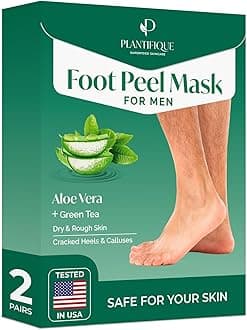 PLANTIFIQUE Foot Peeling Mask 2 Pack for Men | Dermatologically Tested Repairs Heels & Removes Dry Dead Skin for Baby Soft Feet | Exfoliating Foot Peel Mask for Dry Cracked Feet | Aloe Vera